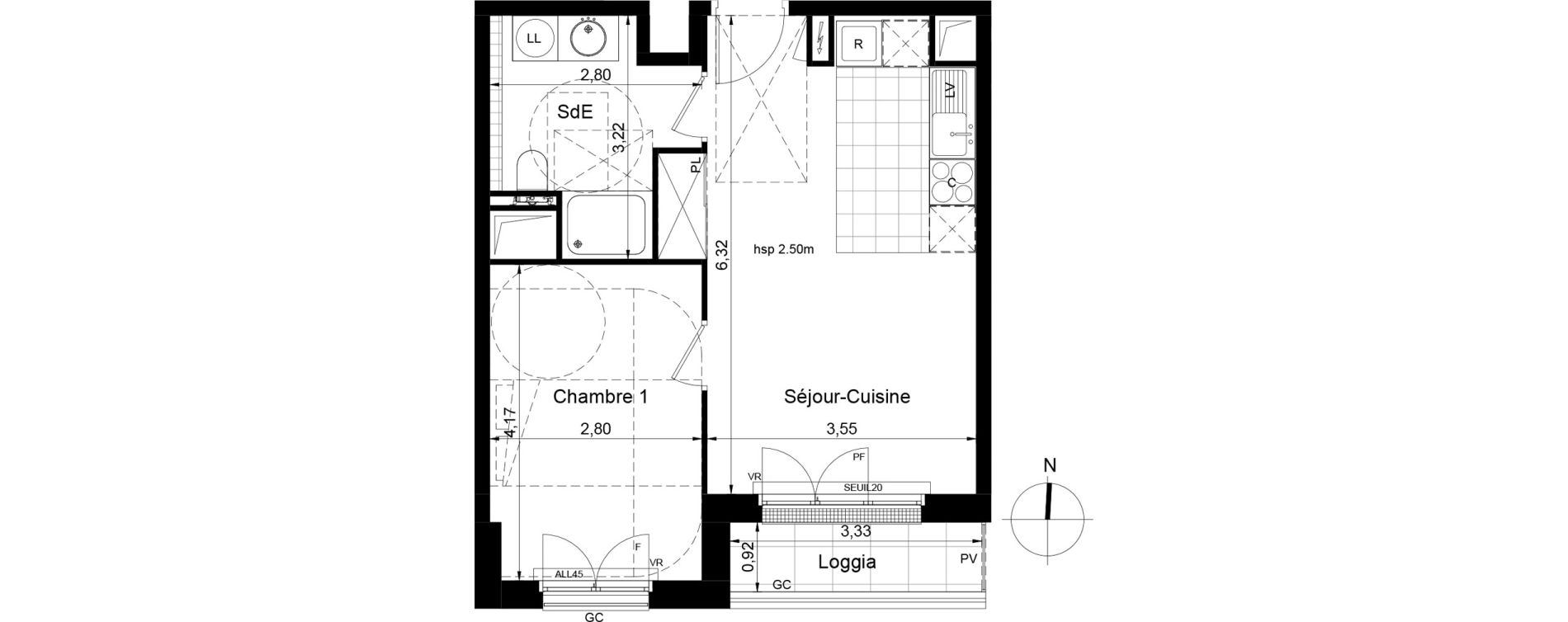 Appartement T2 de 40,83 m2 &agrave; Saint-Cyr-L'&Eacute;cole Centre