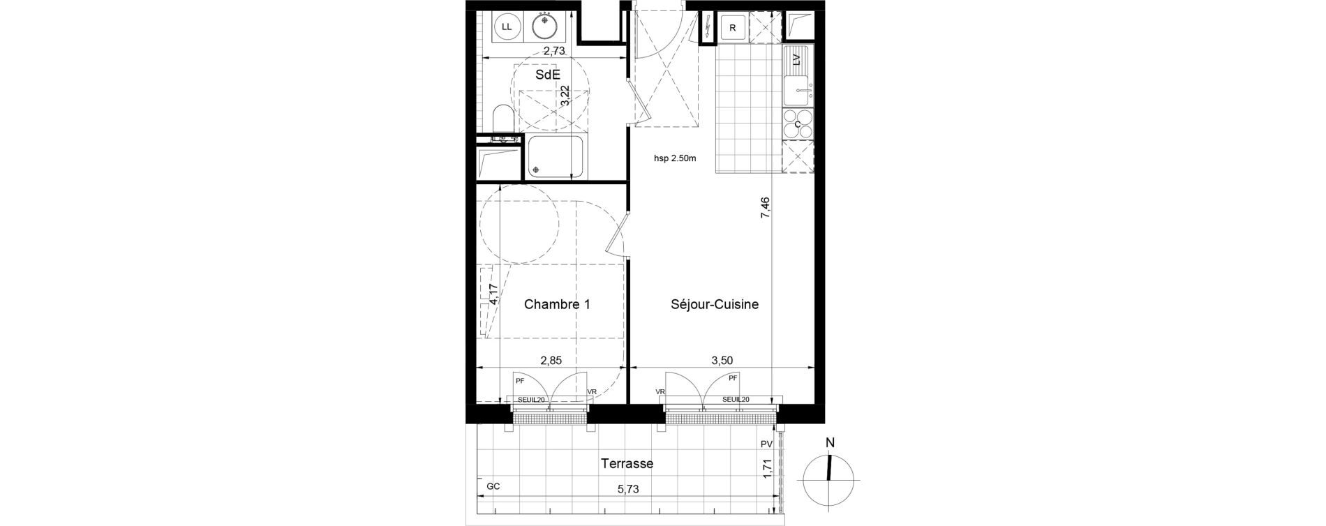 Appartement T2 de 45,07 m2 &agrave; Saint-Cyr-L'&Eacute;cole Centre