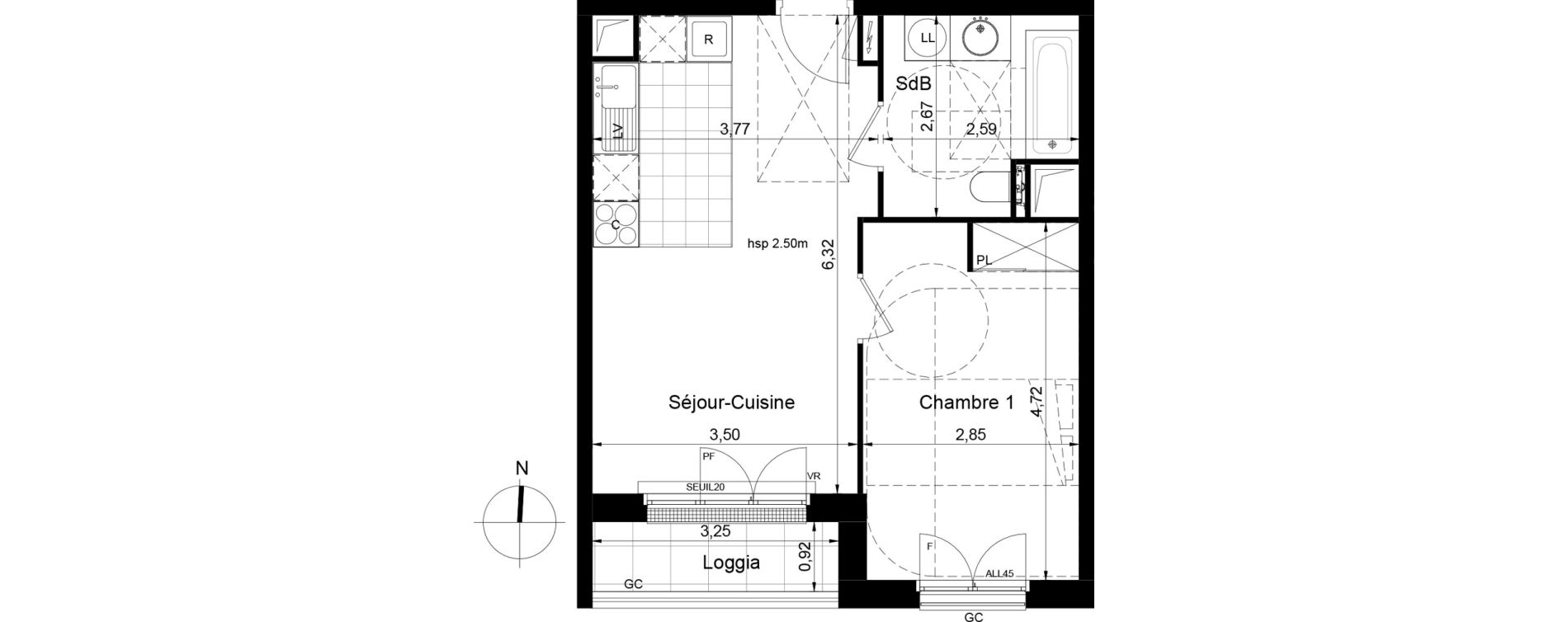 Appartement T2 de 41,81 m2 &agrave; Saint-Cyr-L'&Eacute;cole Centre