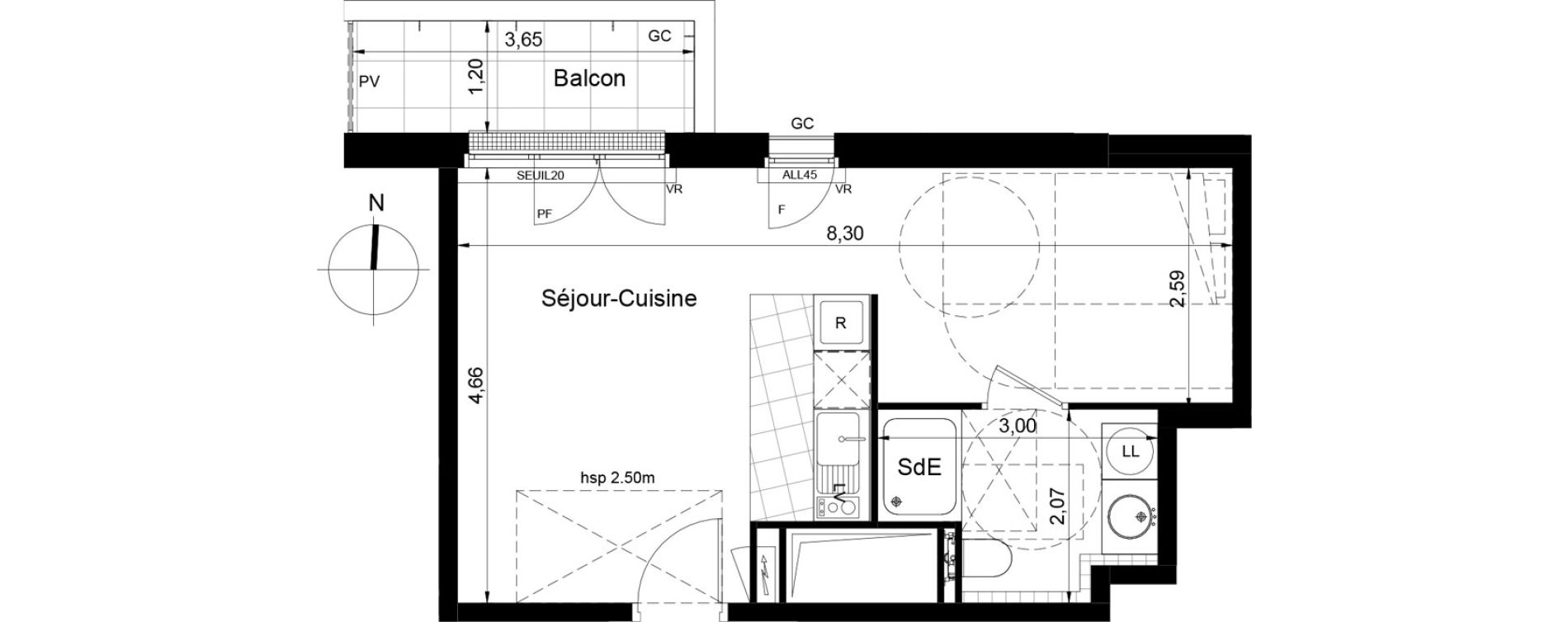 Appartement T1 de 34,27 m2 &agrave; Saint-Cyr-L'&Eacute;cole Centre
