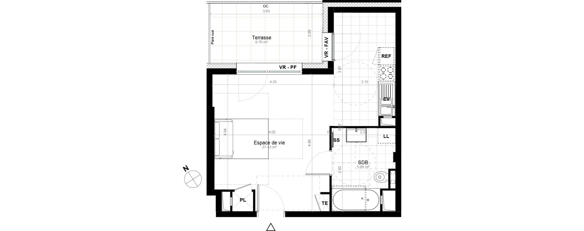 Studio de 33,31 m2 &agrave; Saint-Cyr-L'&Eacute;cole Charles renard