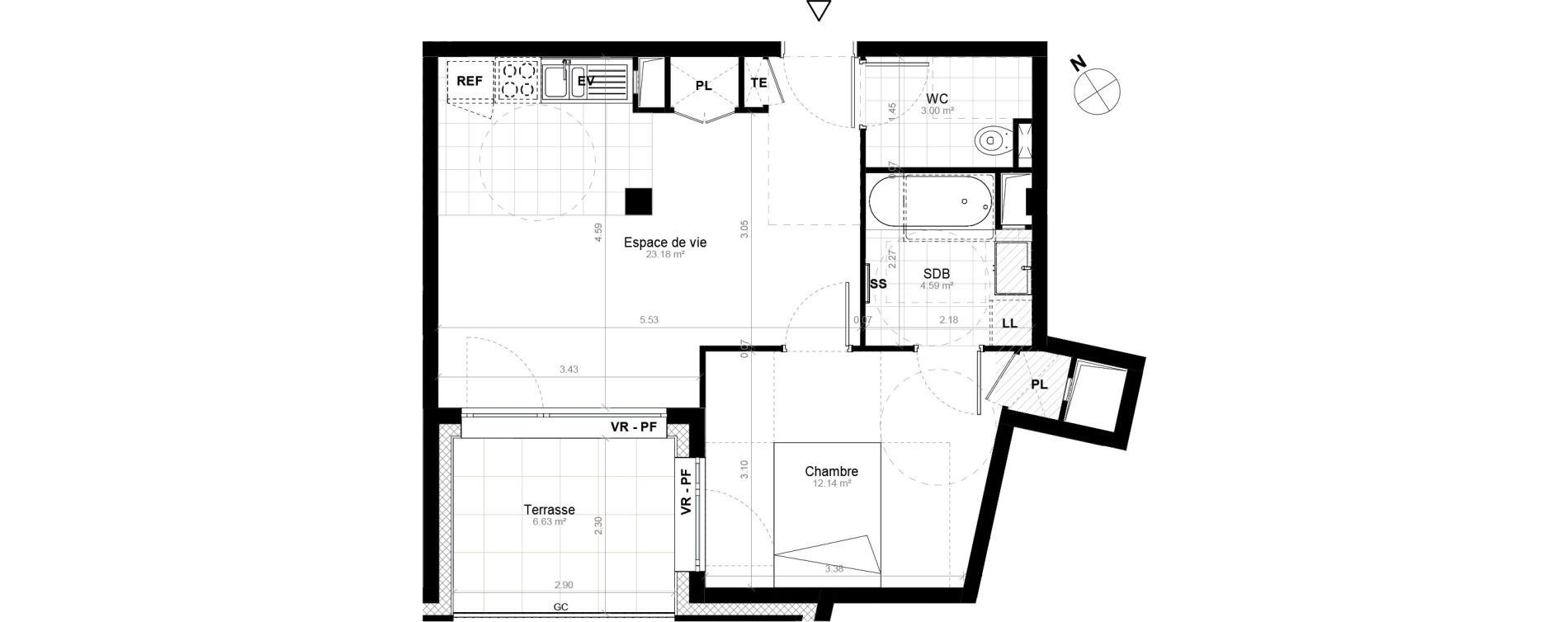 Appartement T2 de 42,91 m2 &agrave; Saint-Cyr-L'&Eacute;cole Charles renard