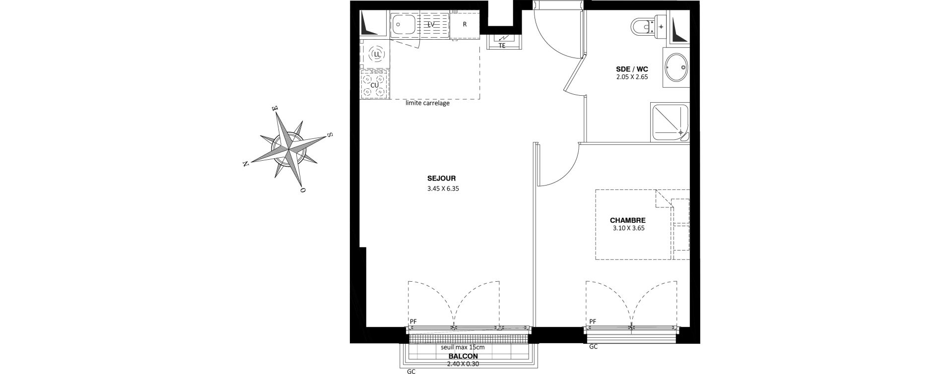 Appartement T2 de 40,35 m2 &agrave; Saint-Cyr-L'&Eacute;cole Centre