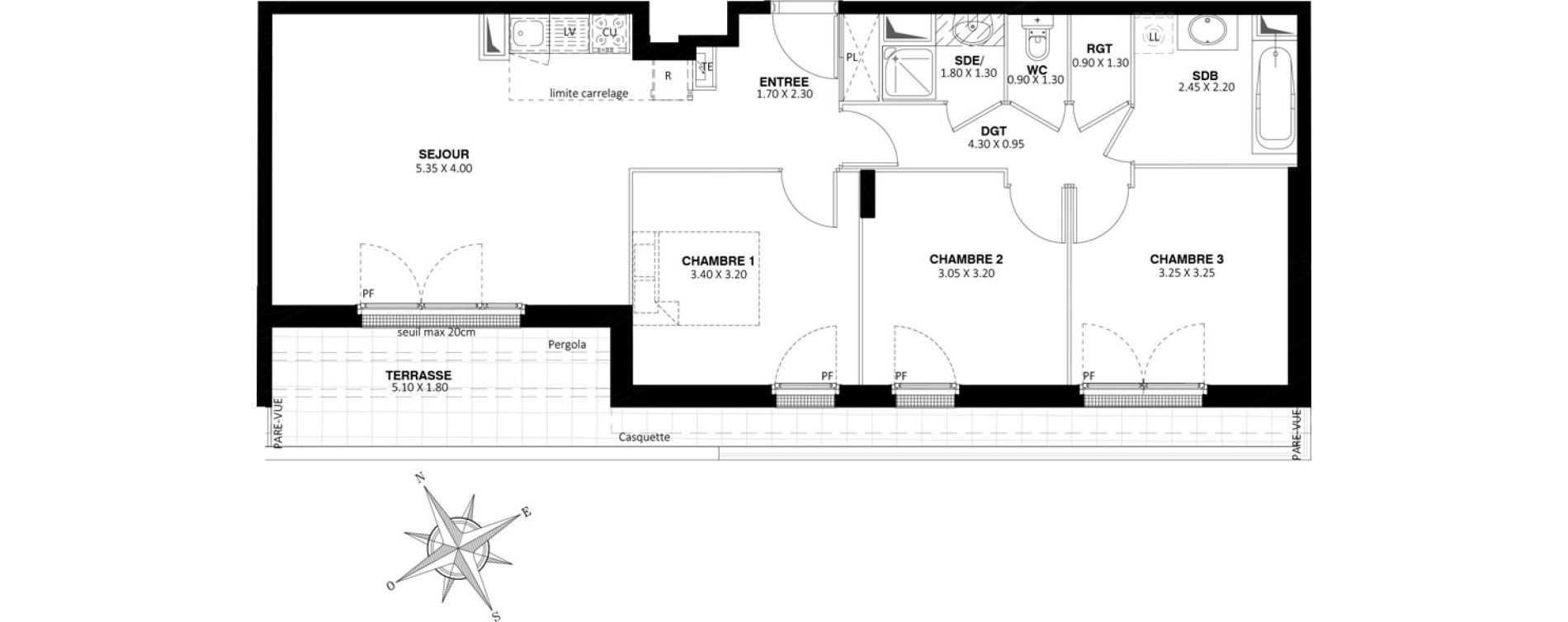 Appartement T4 de 75,30 m2 &agrave; Saint-Cyr-L'&Eacute;cole Centre