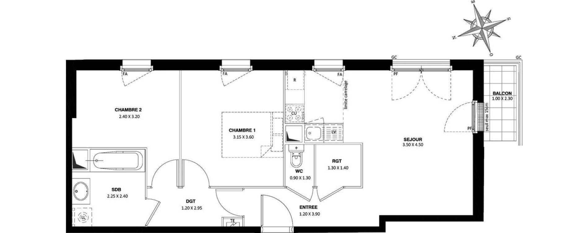 Appartement T3 de 56,80 m2 &agrave; Saint-Cyr-L'&Eacute;cole Centre