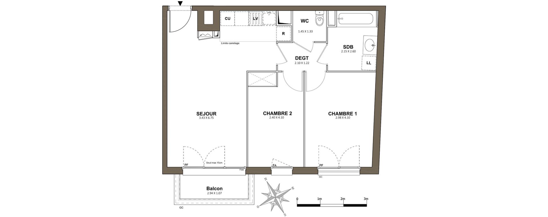 Appartement T3 de 57,50 m2 &agrave; Saint-Cyr-L'&Eacute;cole Centre