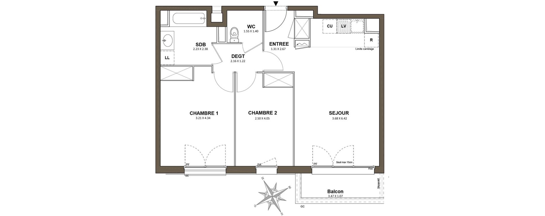 Appartement T3 de 59,96 m2 &agrave; Saint-Cyr-L'&Eacute;cole Centre