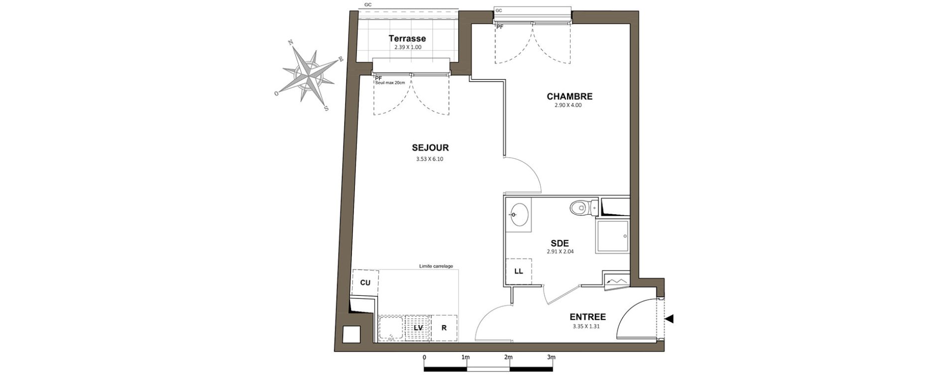 Appartement T2 de 43,63 m2 &agrave; Saint-Cyr-L'&Eacute;cole Centre