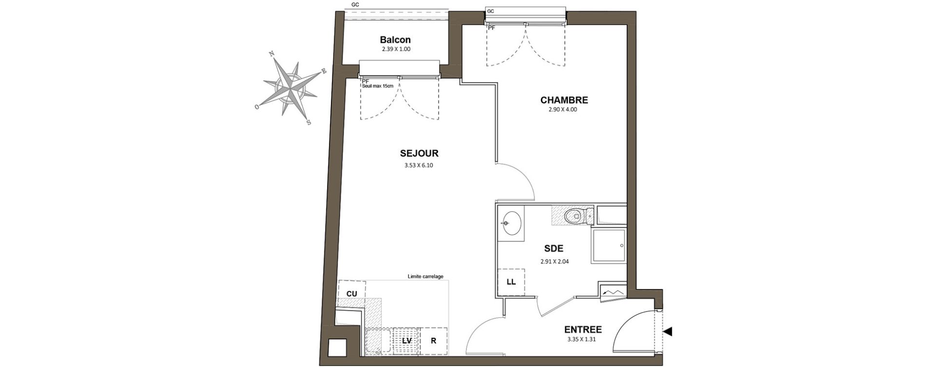 Appartement T2 de 43,63 m2 &agrave; Saint-Cyr-L'&Eacute;cole Centre