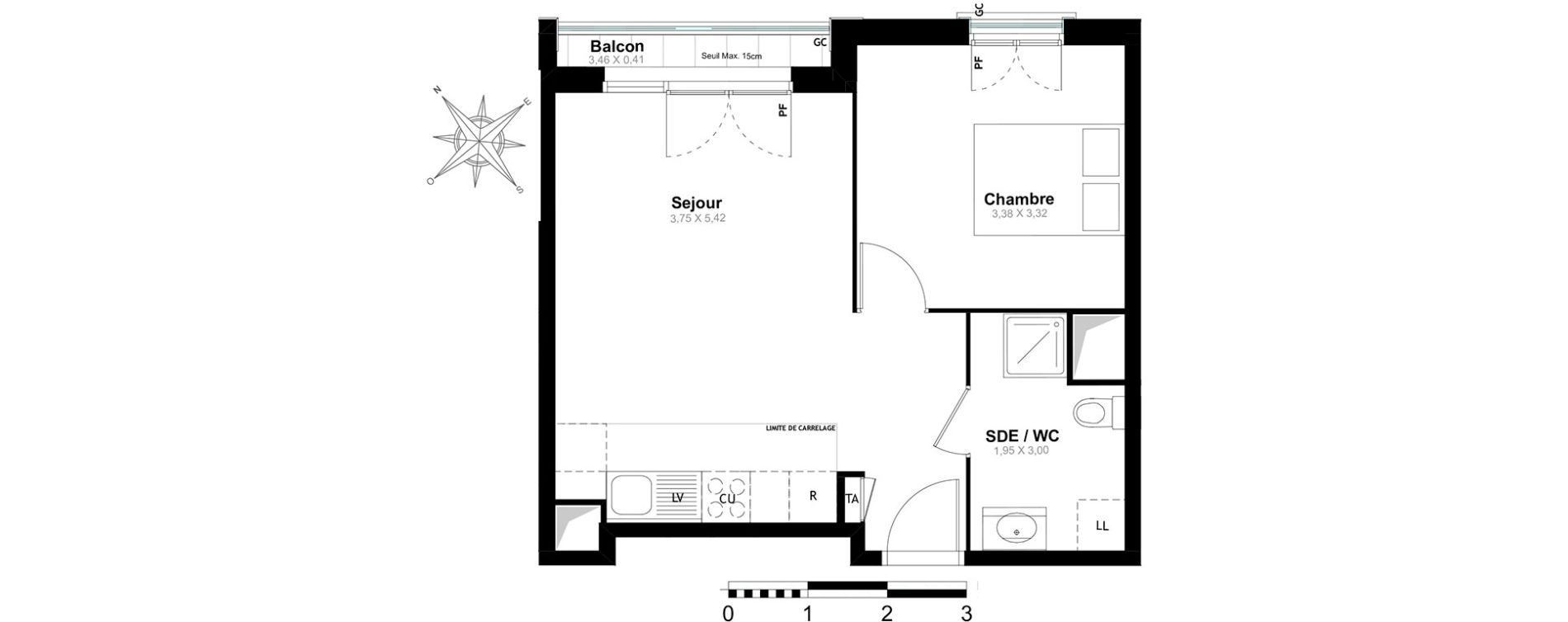 Appartement T2 de 40,56 m2 &agrave; Saint-Cyr-L'&Eacute;cole Centre