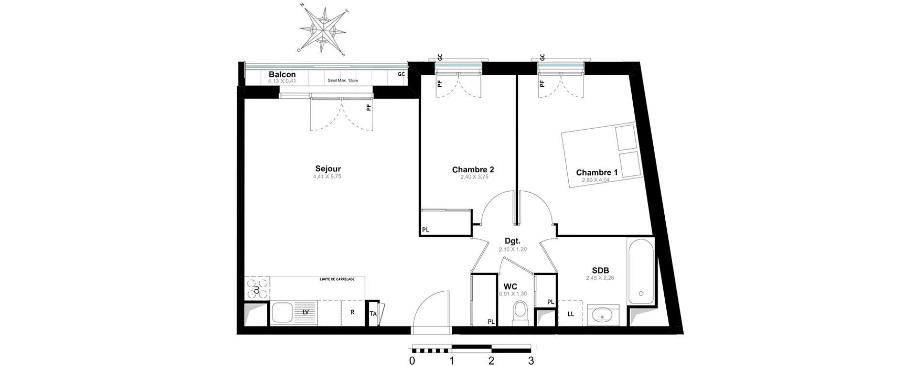 Appartement T3 de 59,35 m2 &agrave; Saint-Cyr-L'&Eacute;cole Centre