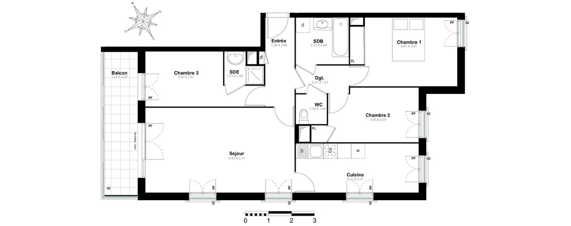 Appartement T4 de 85,06 m2 &agrave; Saint-Cyr-L'&Eacute;cole Centre