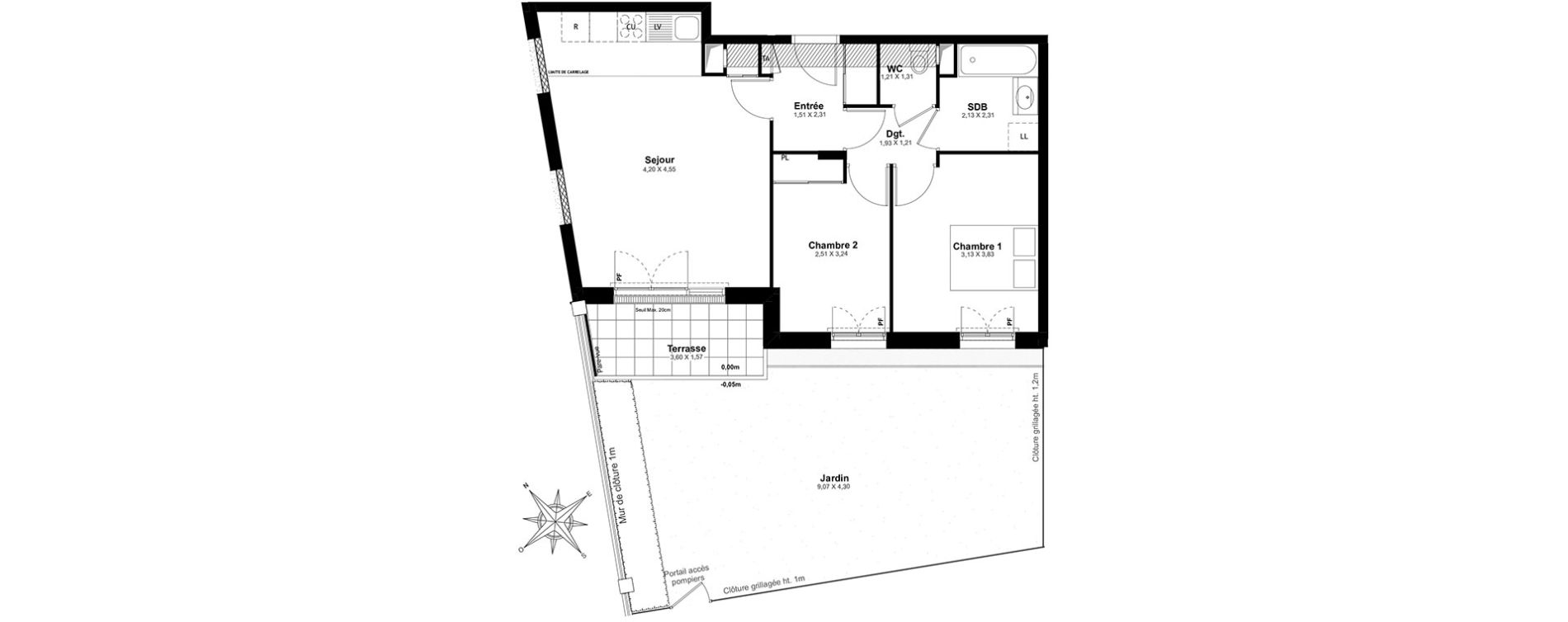 Appartement T3 de 59,19 m2 &agrave; Saint-Cyr-L'&Eacute;cole Centre