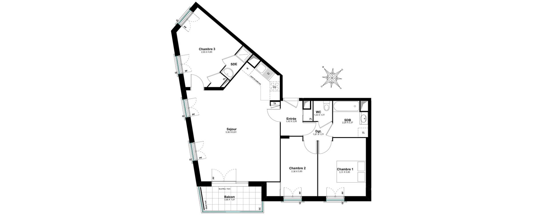 Appartement T4 de 87,58 m2 &agrave; Saint-Cyr-L'&Eacute;cole Centre