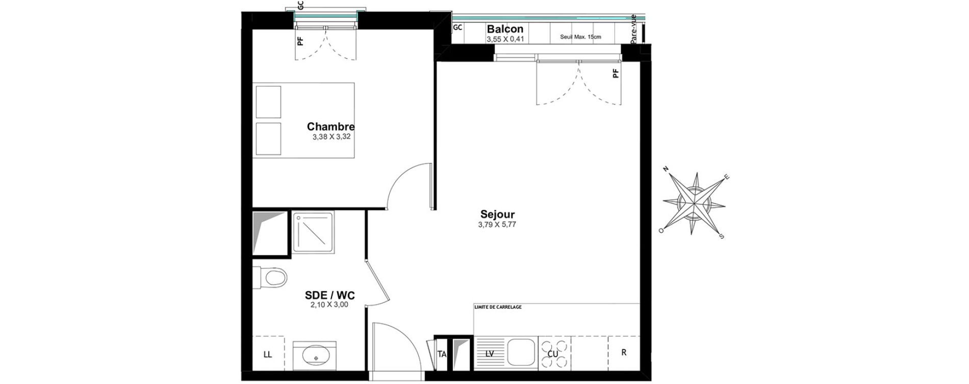 Appartement T2 de 42,06 m2 &agrave; Saint-Cyr-L'&Eacute;cole Centre