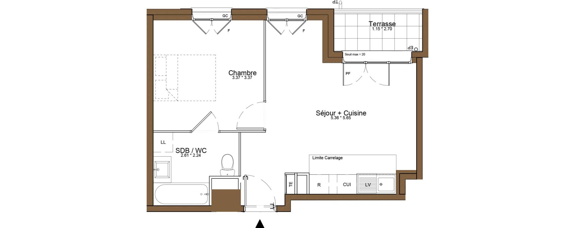 Appartement T2 de 38,52 m2 &agrave; Saint-Cyr-L'&Eacute;cole Centre