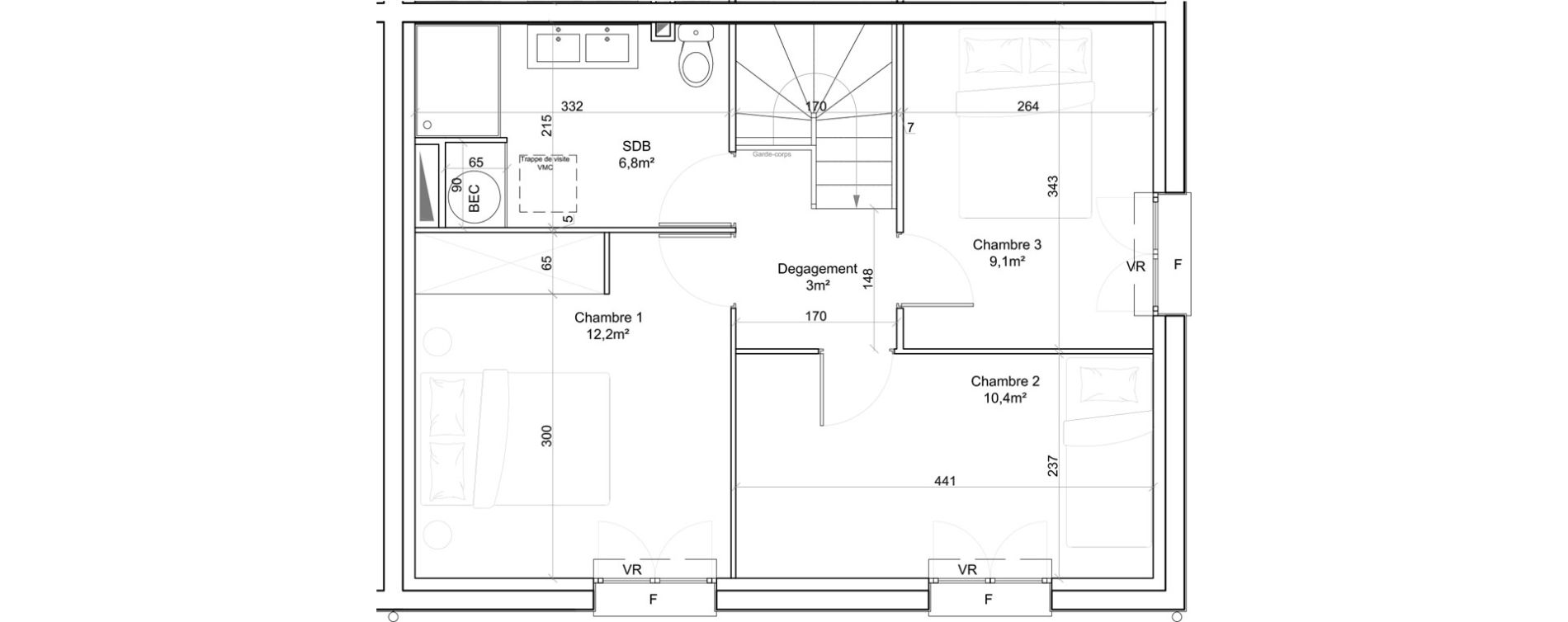 Duplex T4 de 78,30 m2 &agrave; Saint-Hilarion Centre