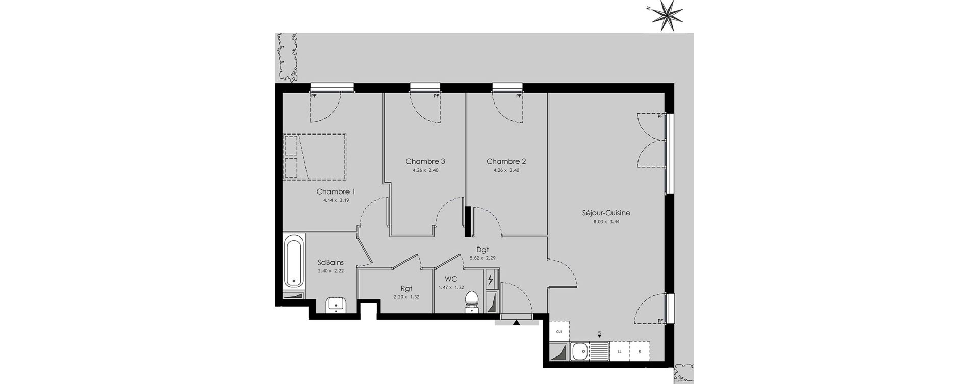Appartement T4 de 76,46 m2 &agrave; Trappes Centre