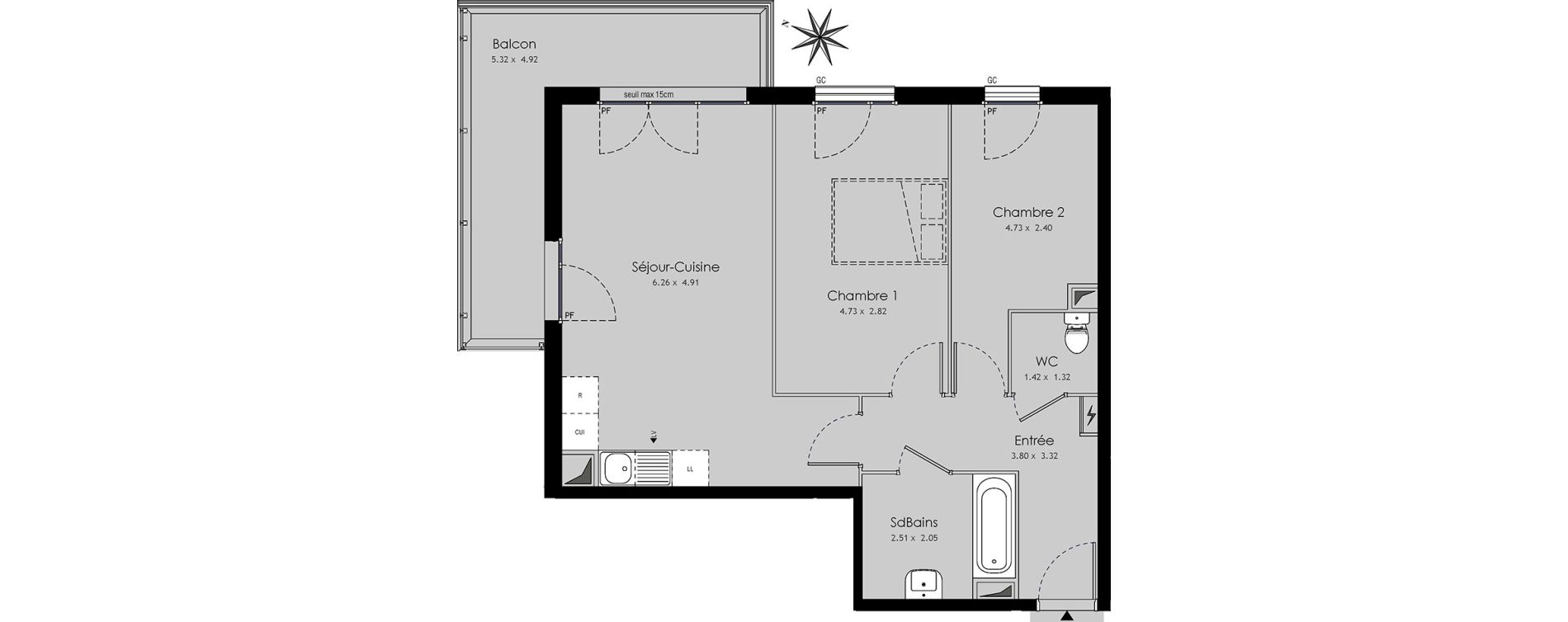 Appartement T3 de 59,71 m2 &agrave; Trappes Centre