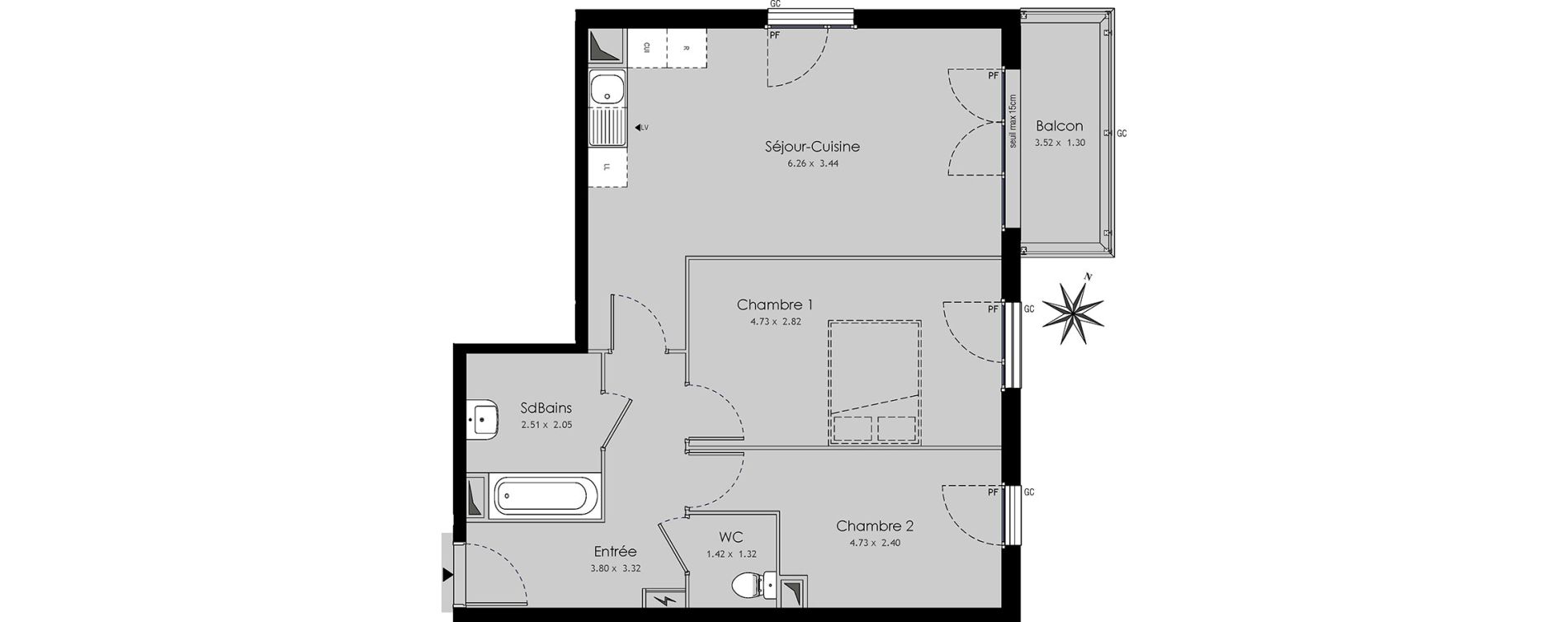 Appartement T3 de 59,71 m2 &agrave; Trappes Centre