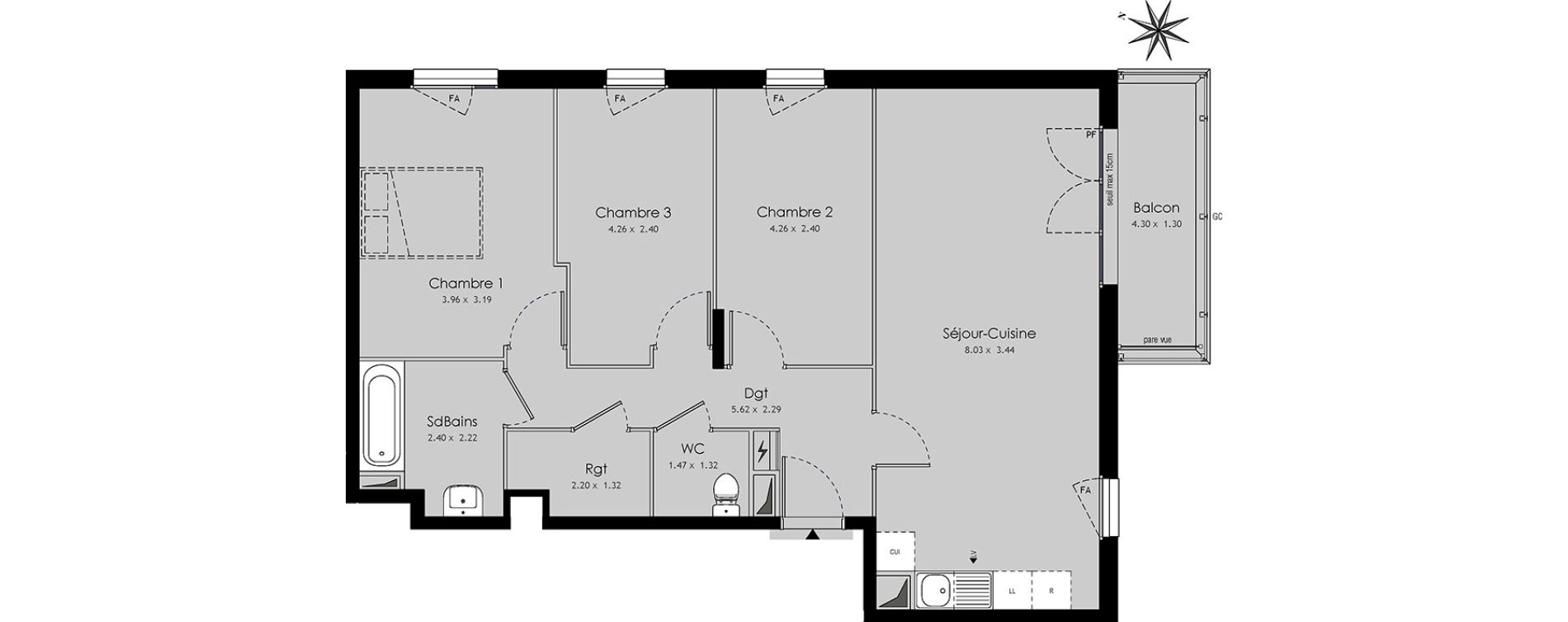 Appartement T4 de 76,46 m2 &agrave; Trappes Centre