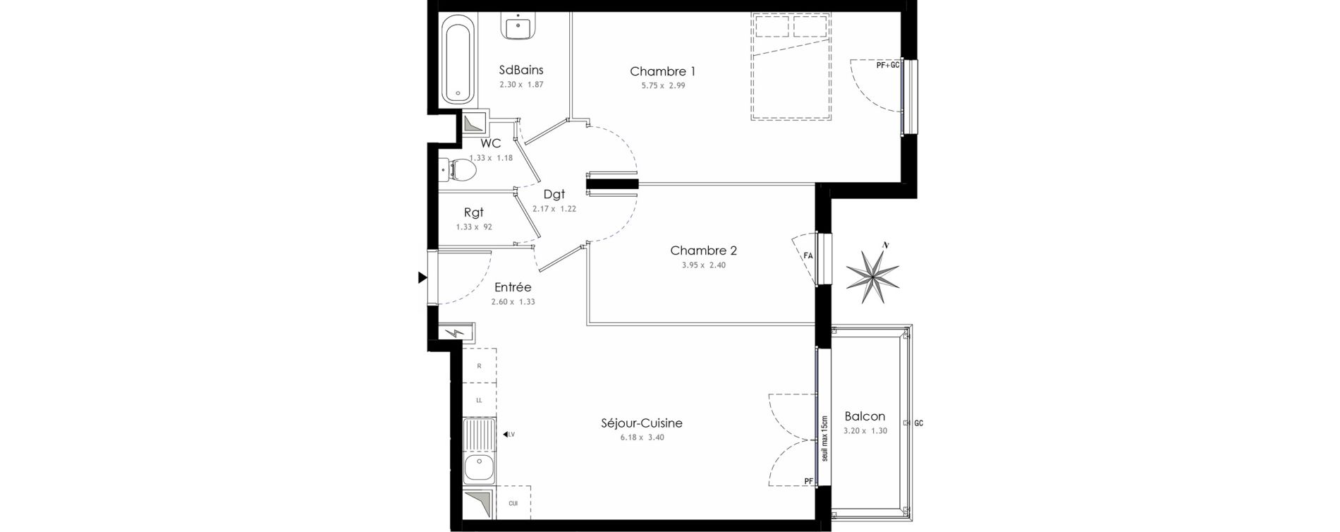 Appartement T3 de 59,52 m2 &agrave; Trappes Centre