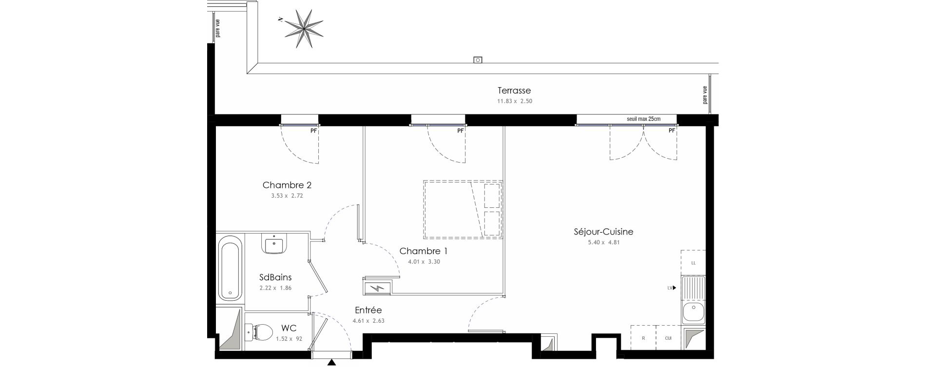 Appartement T3 de 58,72 m2 &agrave; Trappes Centre
