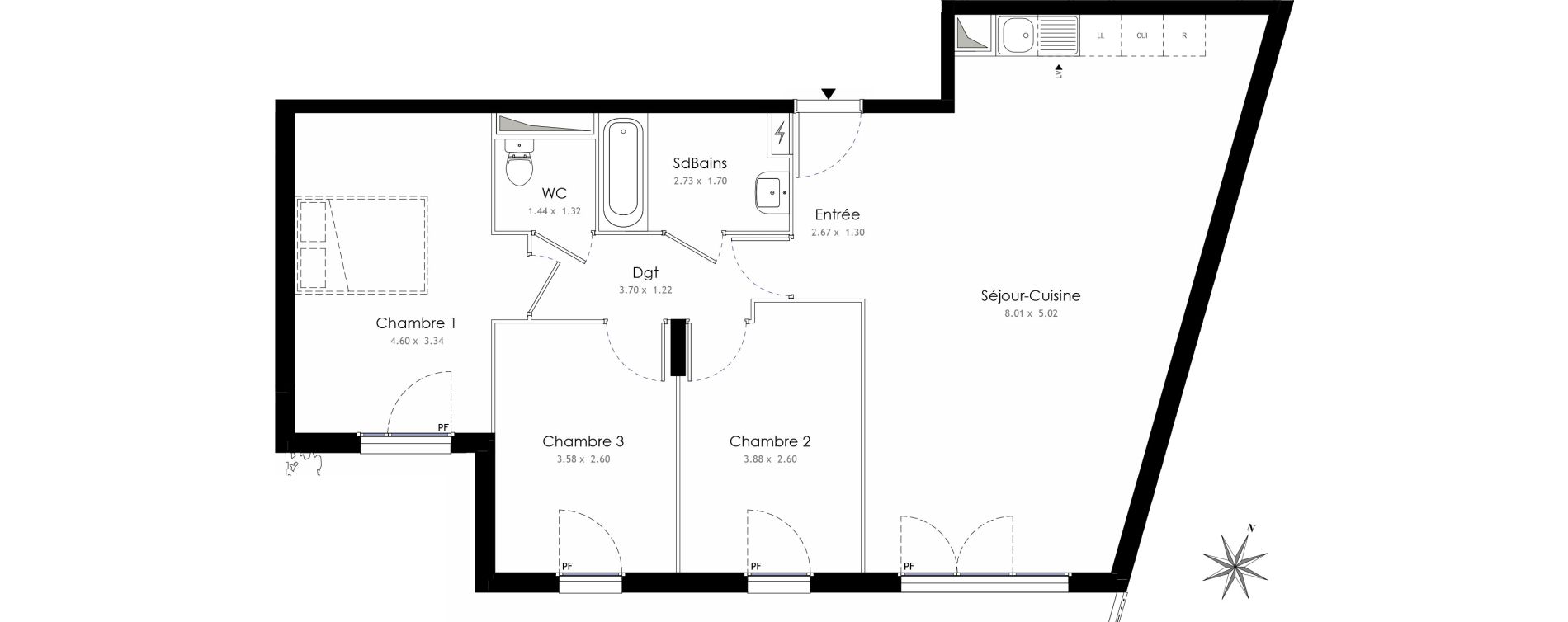 Appartement T4 de 81,15 m2 &agrave; Trappes Centre