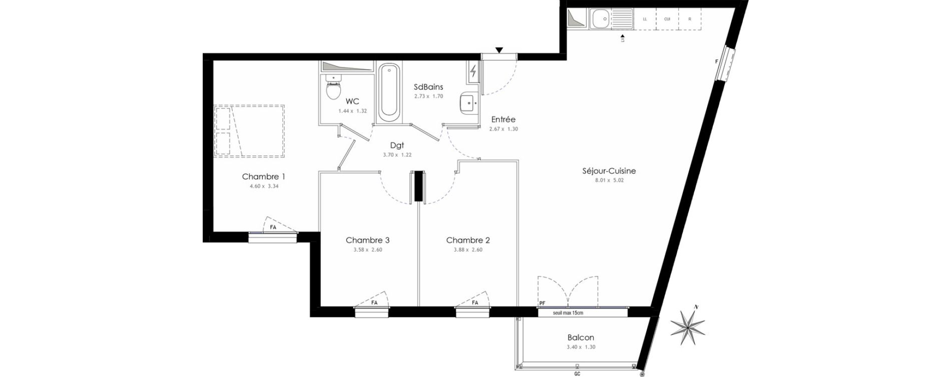 Appartement T4 de 81,15 m2 &agrave; Trappes Centre