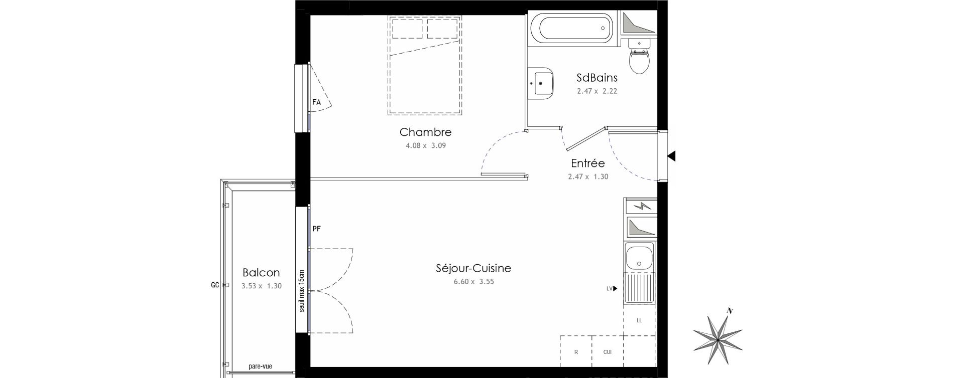 Appartement T2 de 42,94 m2 &agrave; Trappes Centre