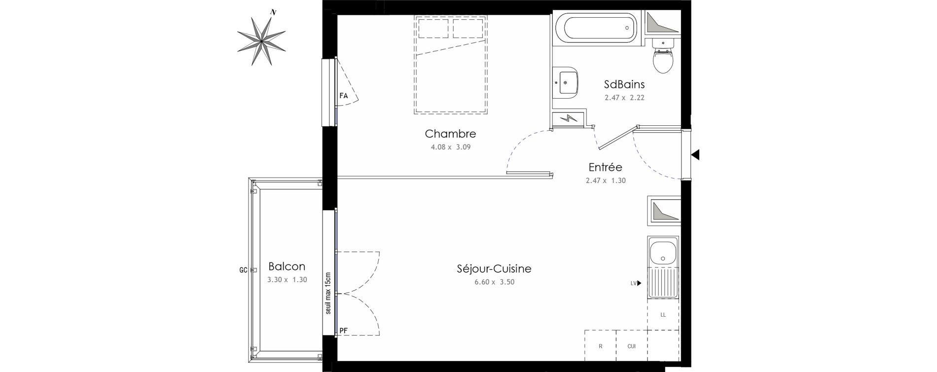 Appartement T2 de 42,54 m2 &agrave; Trappes Centre