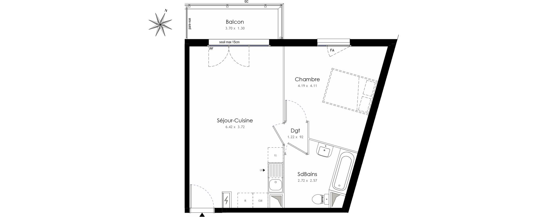 Appartement T2 de 43,14 m2 &agrave; Trappes Centre