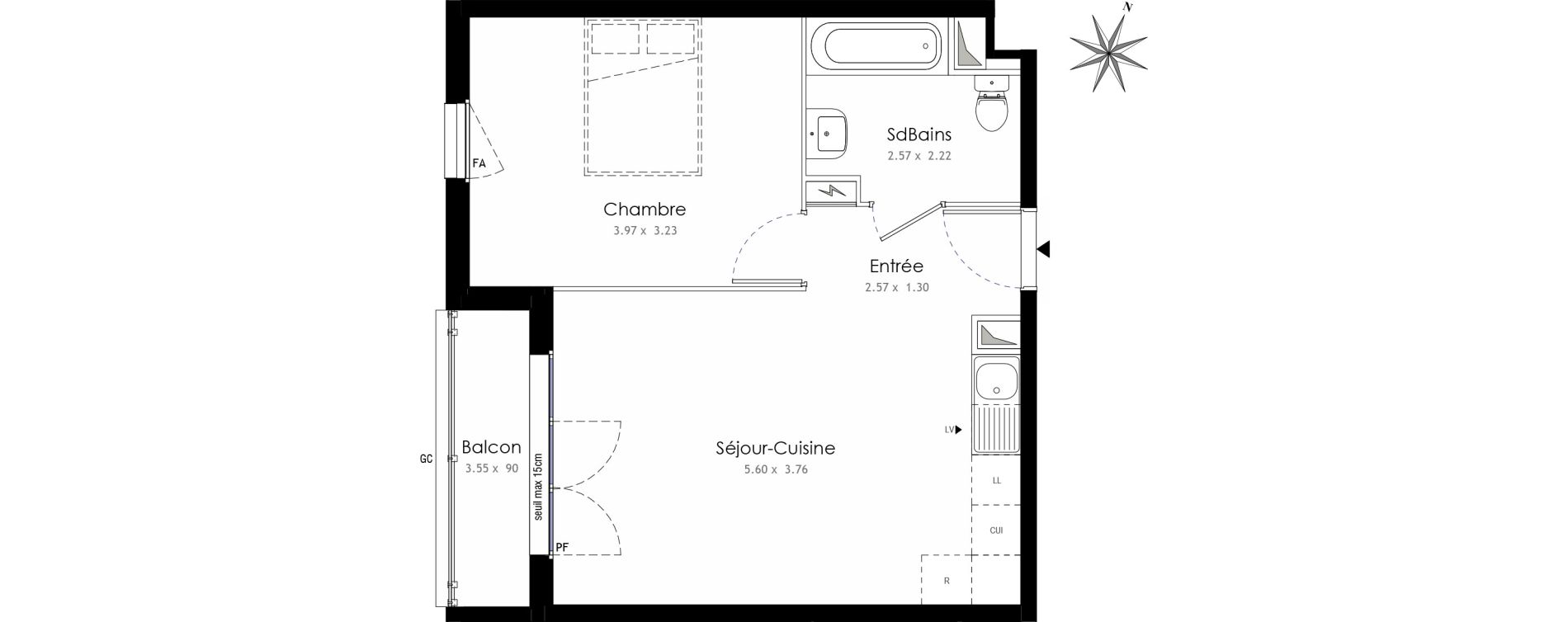 Appartement T2 de 41,08 m2 &agrave; Trappes Centre