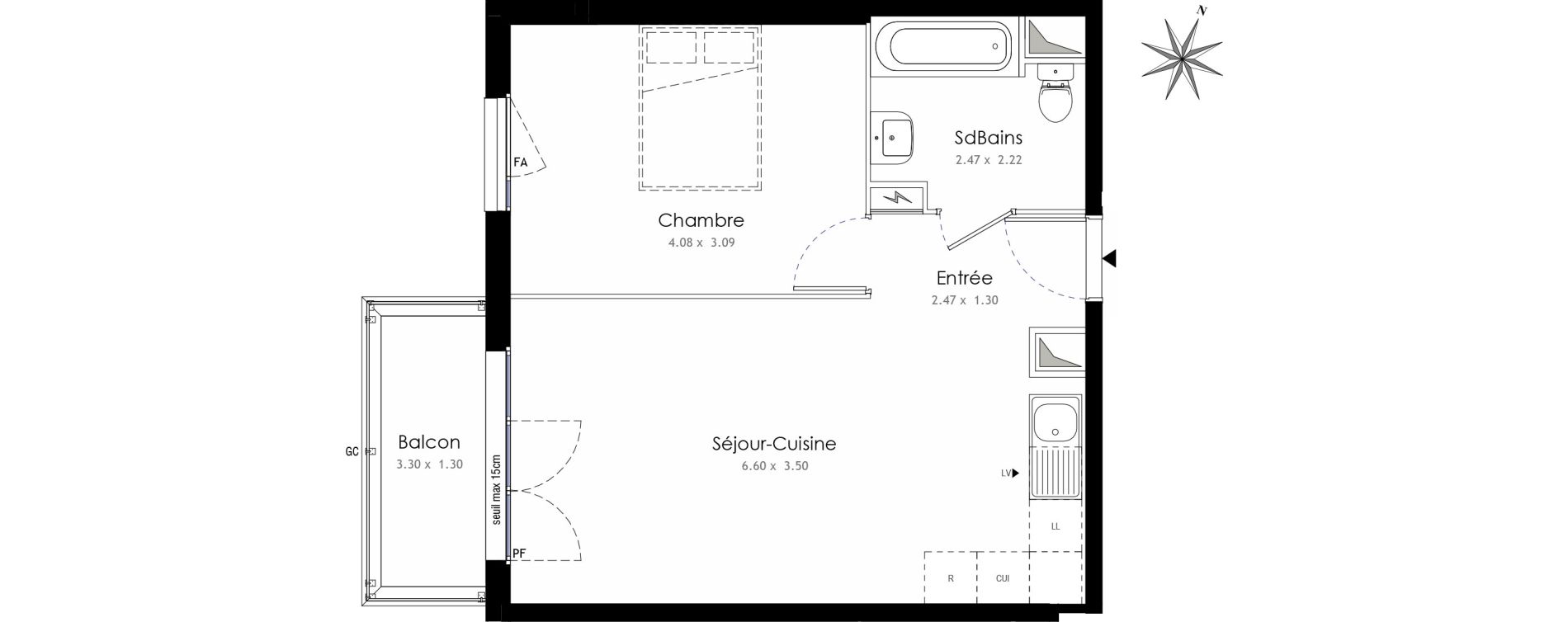 Appartement T2 de 42,54 m2 &agrave; Trappes Centre