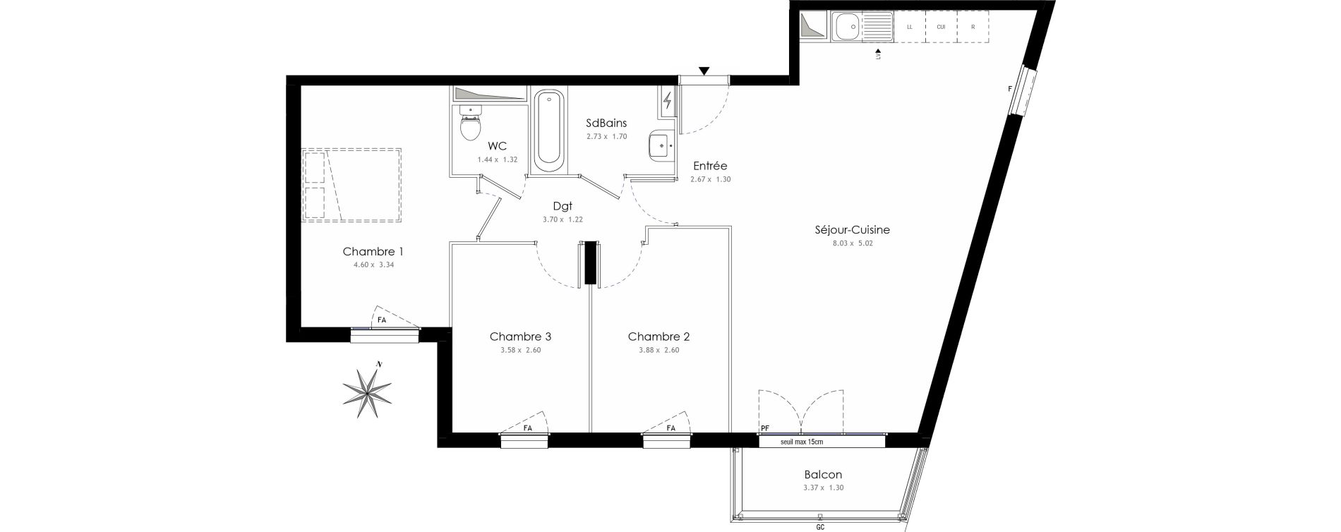 Appartement T4 de 81,22 m2 &agrave; Trappes Centre