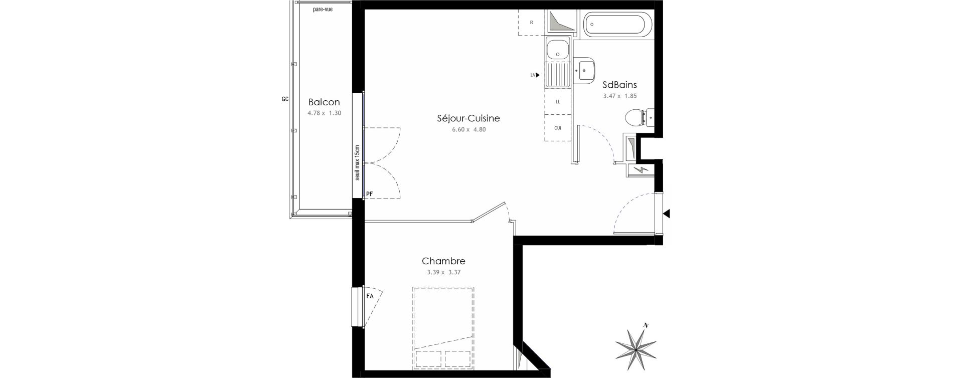 Appartement T2 de 42,81 m2 &agrave; Trappes Centre