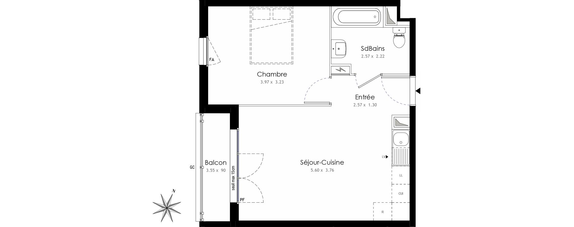Appartement T2 de 41,08 m2 &agrave; Trappes Centre