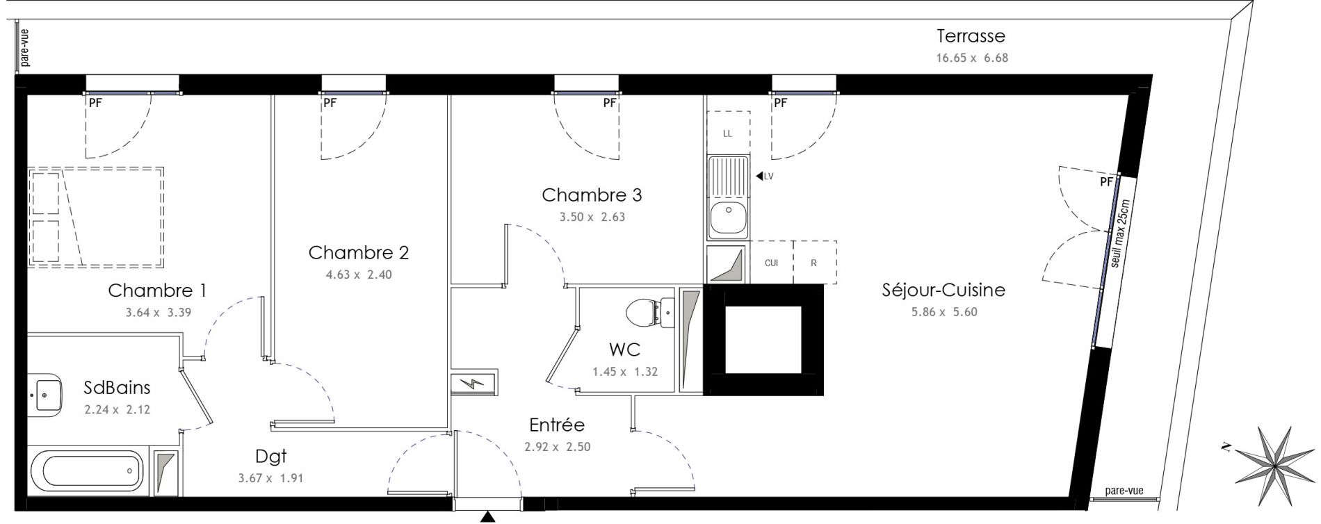 Appartement T4 de 77,74 m2 &agrave; Trappes Centre
