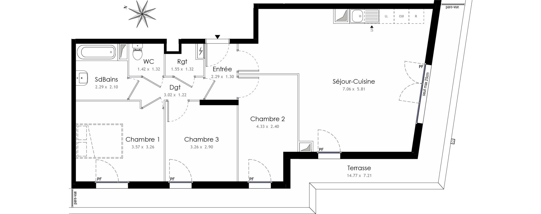 Appartement T4 de 77,80 m2 &agrave; Trappes Centre