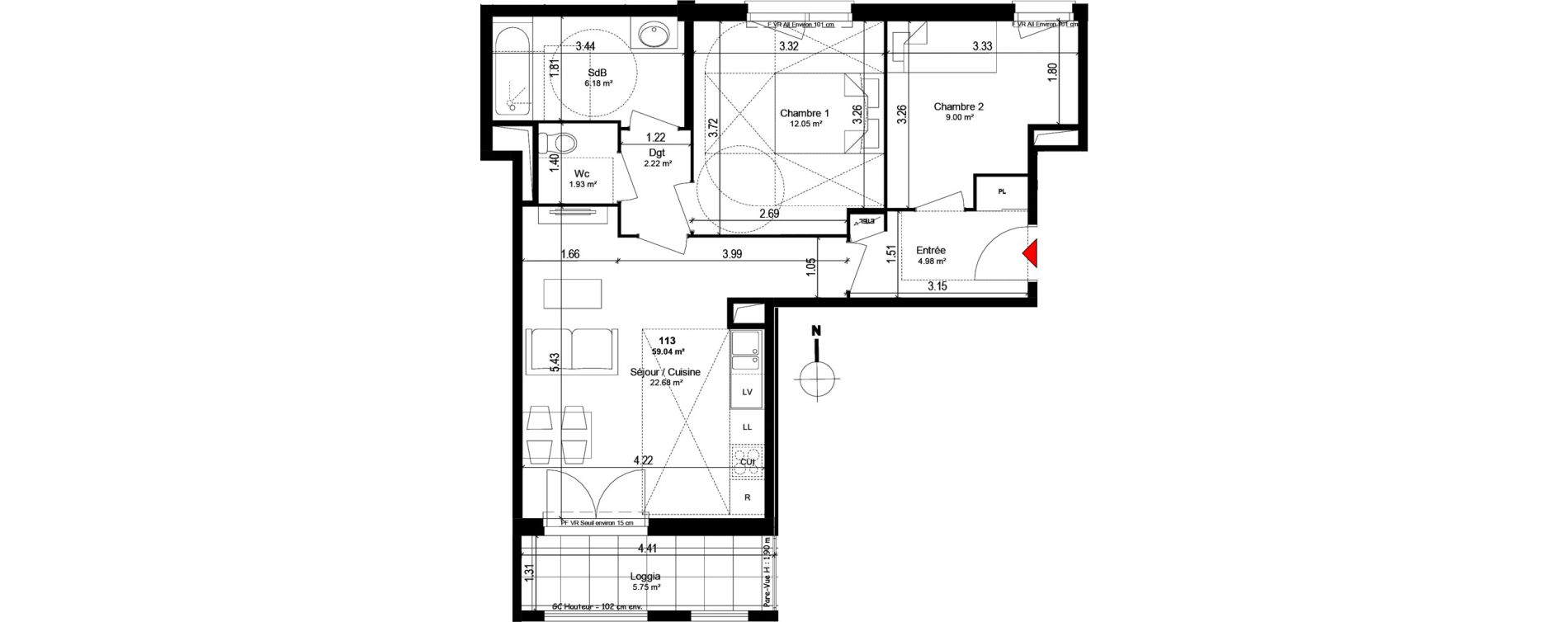 Appartement T3 de 59,04 m2 &agrave; Trappes Centre