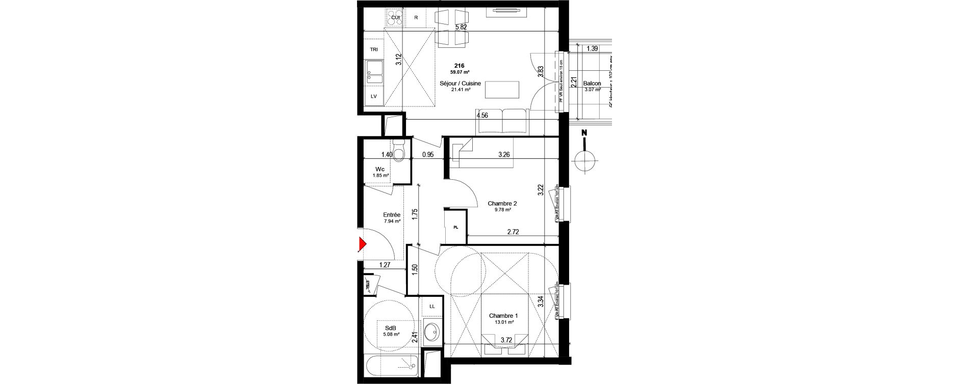 Appartement T3 de 59,07 m2 &agrave; Trappes Centre