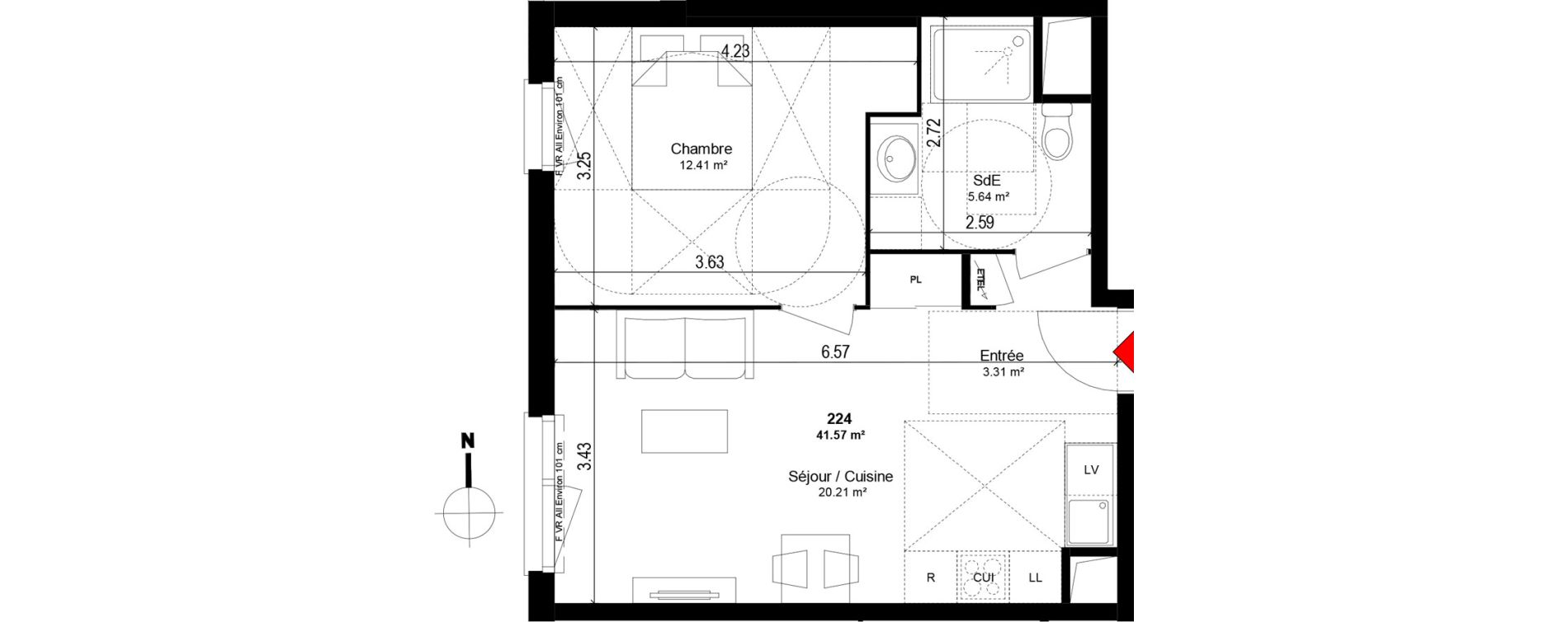 Appartement T2 de 41,57 m2 &agrave; Trappes Centre