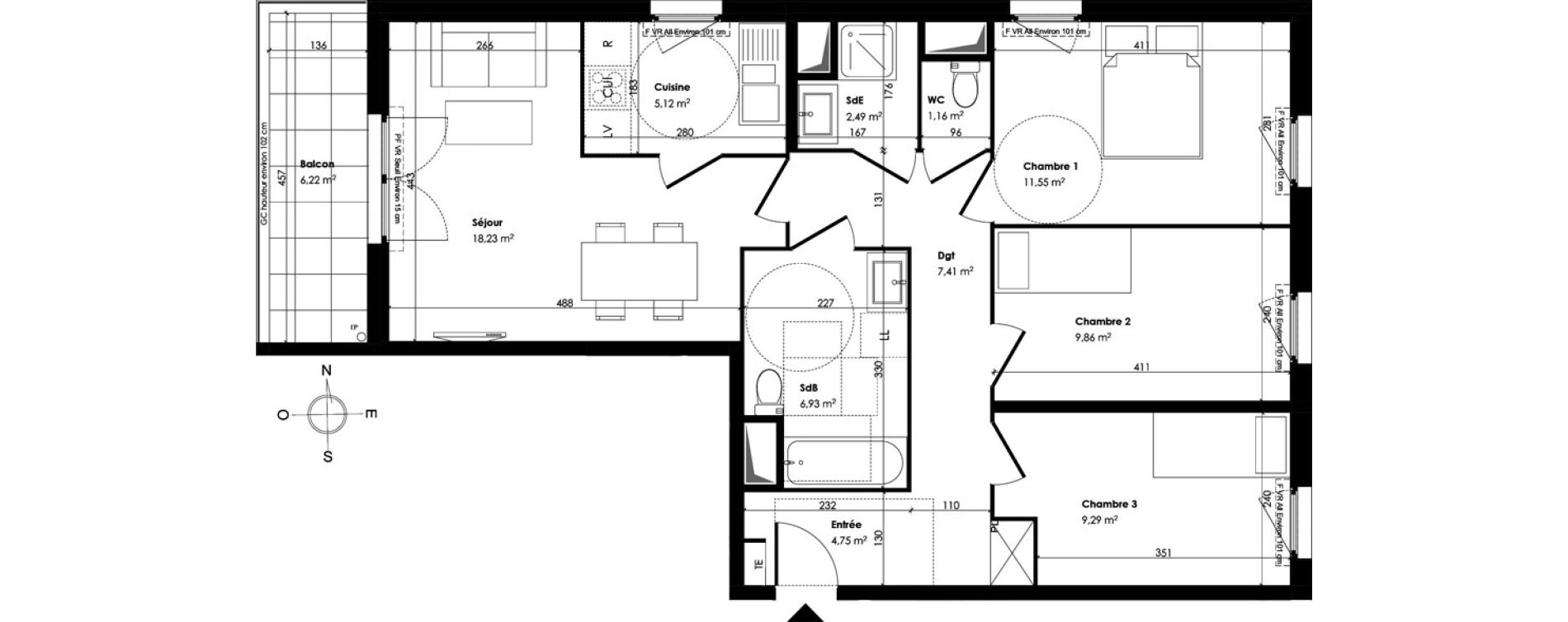 Appartement T4 de 76,79 m2 &agrave; Trappes Centre
