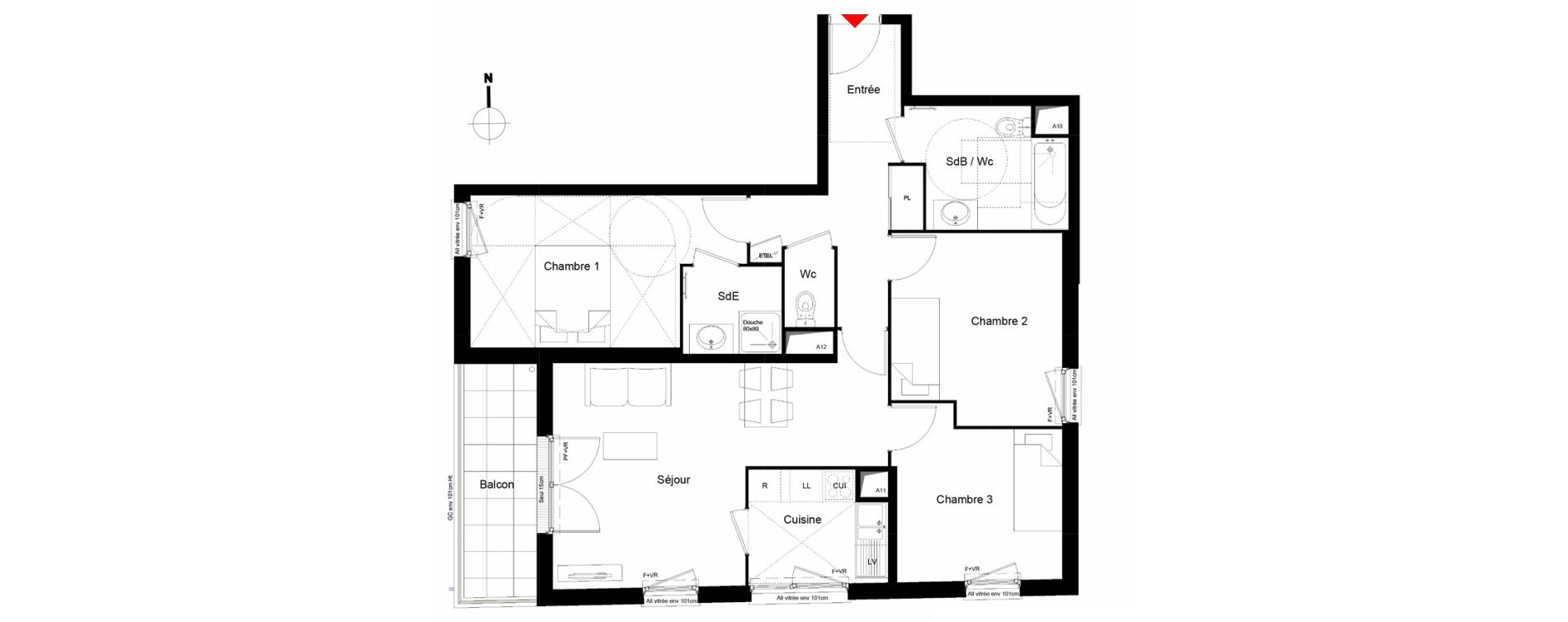 Appartement T4 de 78,42 m2 &agrave; Trappes Centre