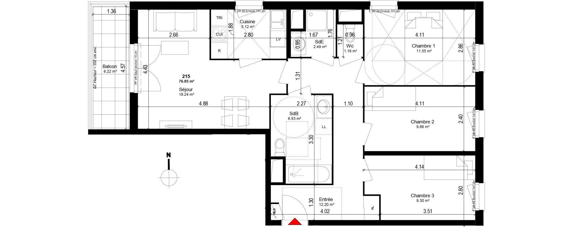 Appartement T4 de 78,85 m2 &agrave; Trappes Centre