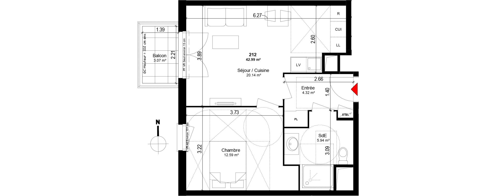 Appartement T2 de 42,99 m2 &agrave; Trappes Centre