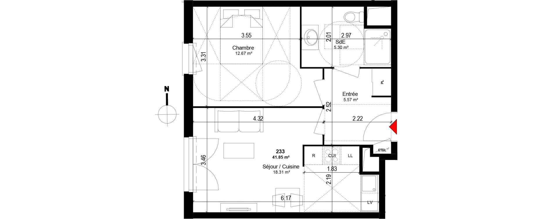 Appartement T2 de 41,85 m2 &agrave; Trappes Centre