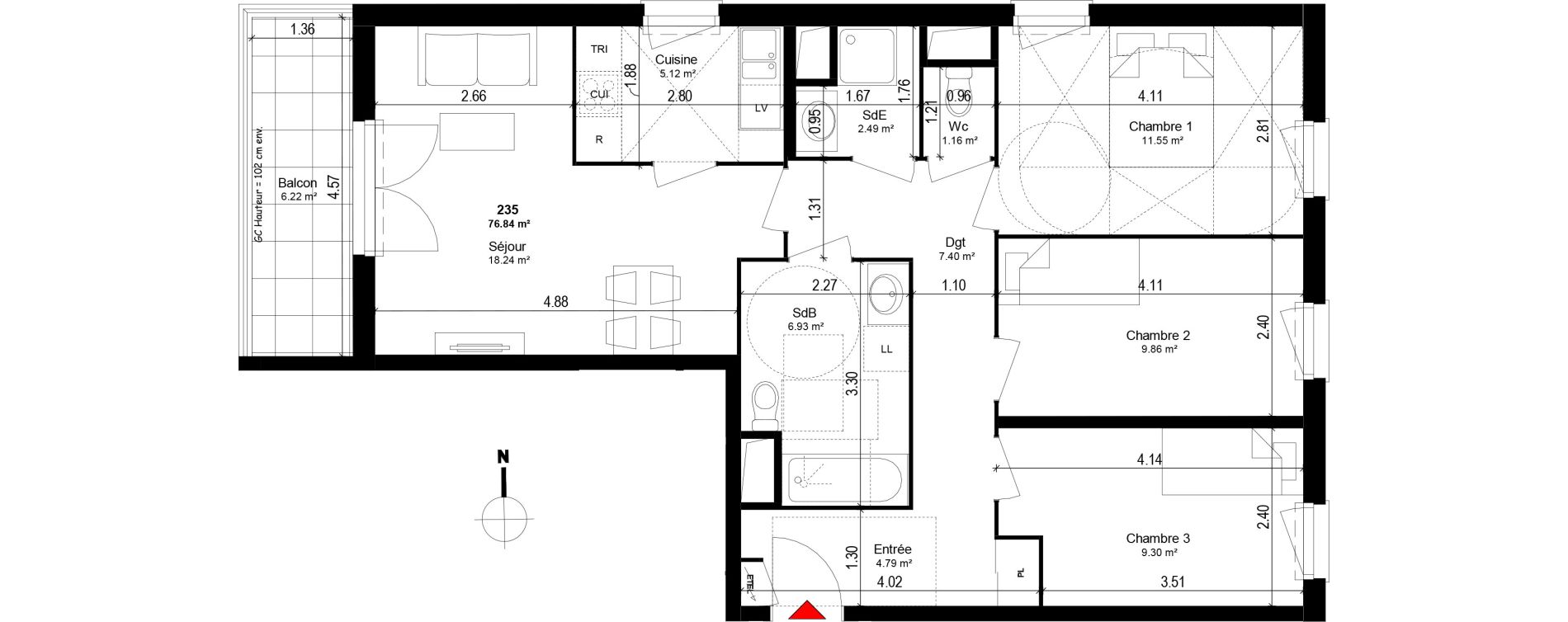 Appartement T4 de 76,84 m2 &agrave; Trappes Centre