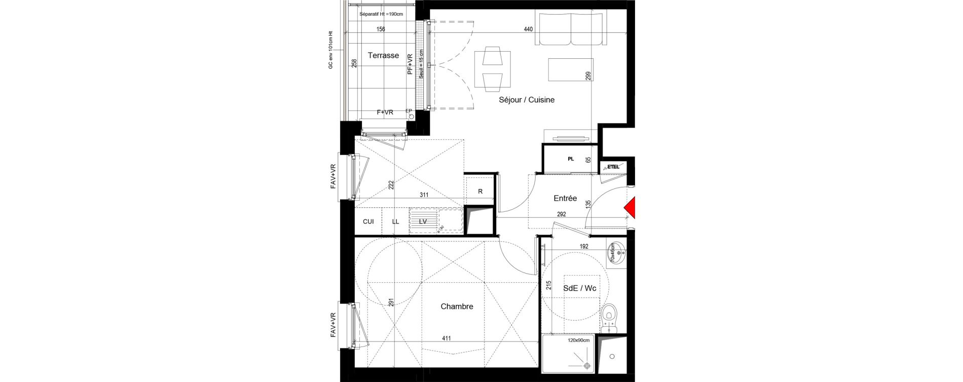 Appartement T2 de 41,64 m2 &agrave; Trappes Centre