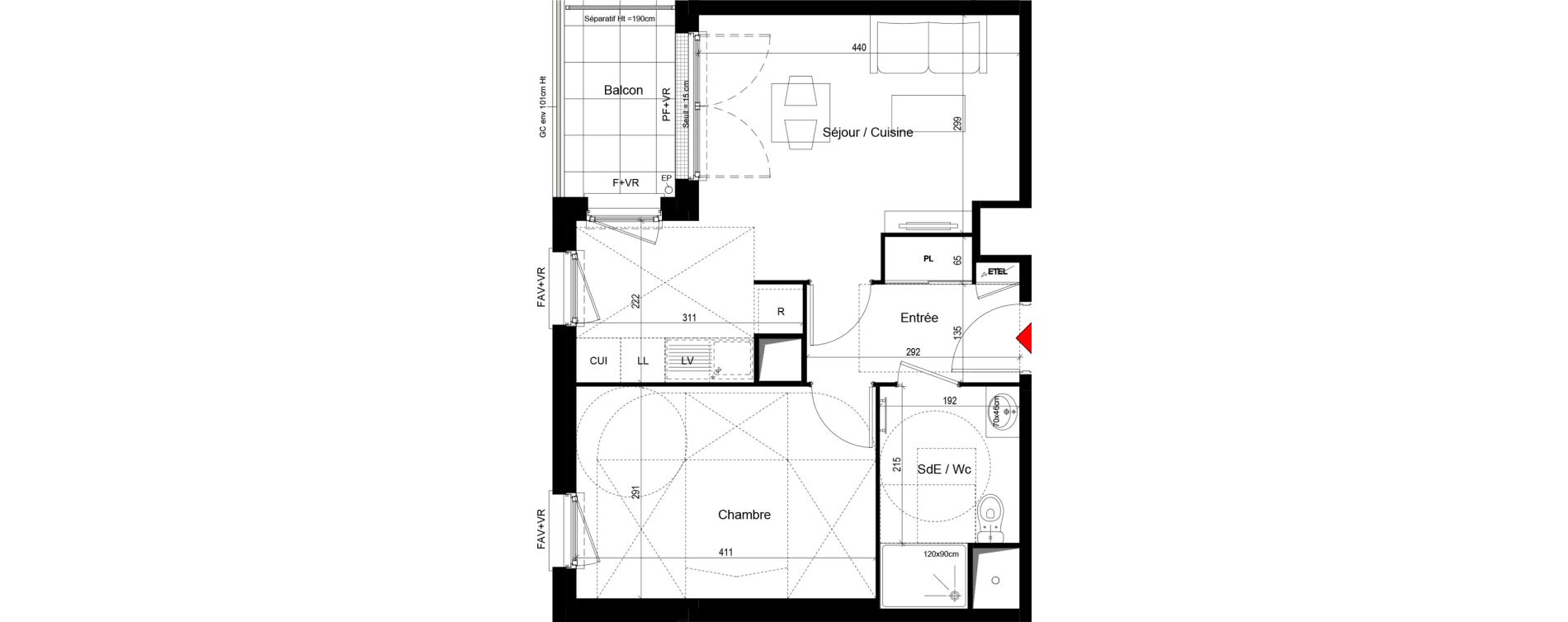Appartement T2 de 41,65 m2 &agrave; Trappes Centre